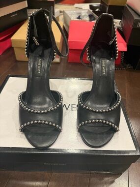 Nine West Black Studded Ankle-Strap Heels